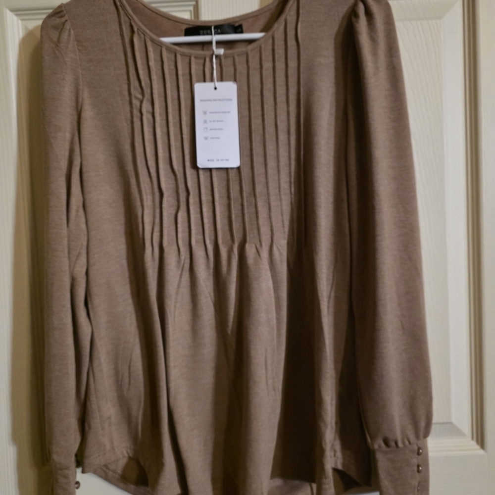 Elegant Taupe Blouse with Pleated Design